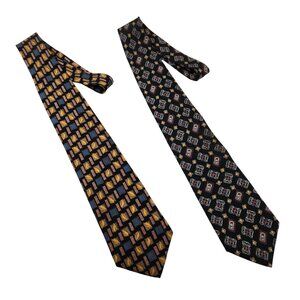 Ralph Lauren Chaps Tie Lot of 2 Men’s Classic Red Blue Geometric 100% Silk USA